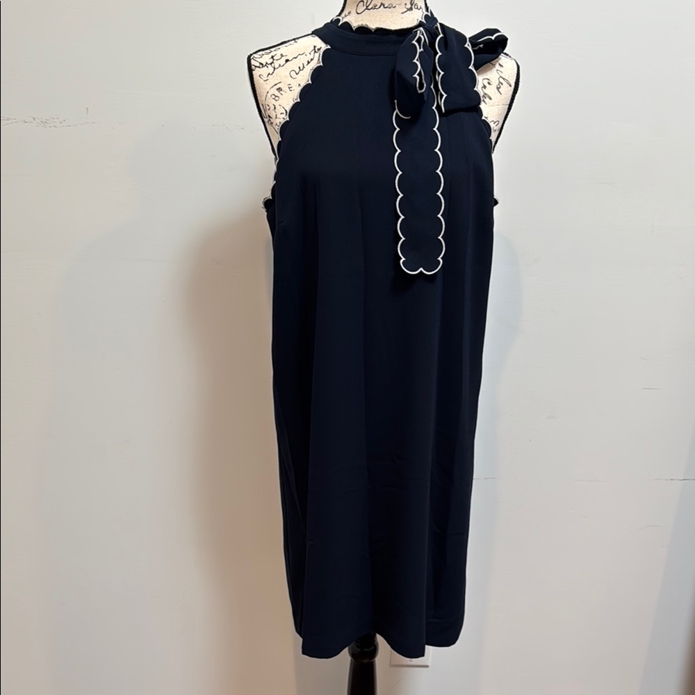 Navy Blue Dress with Scalloped Edges